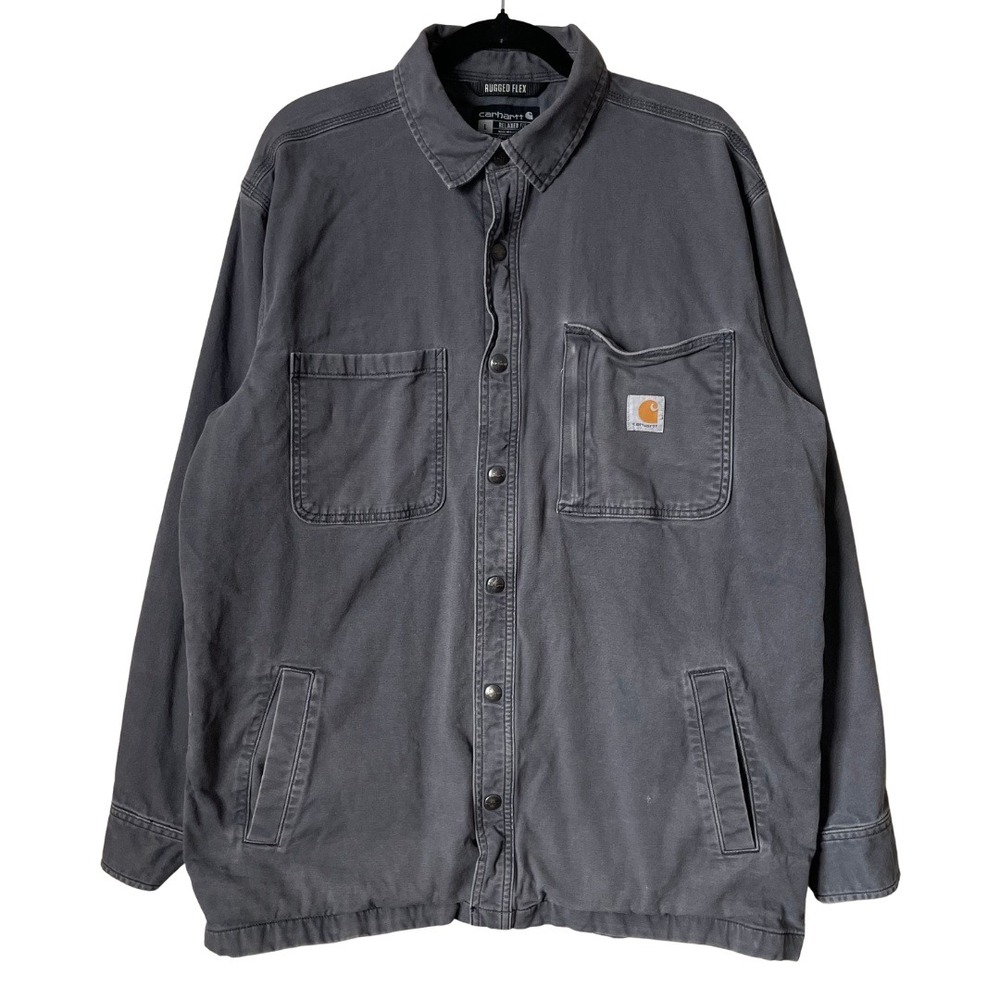 Carhartt Rugged Flex Flannel Blanket Lined Shirt Jacket Relaxed Fit Large Gray